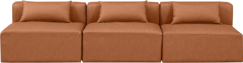 Cube 108" Cognac Vegan Leather Upholstered 3pc. Armless Modular Sofa