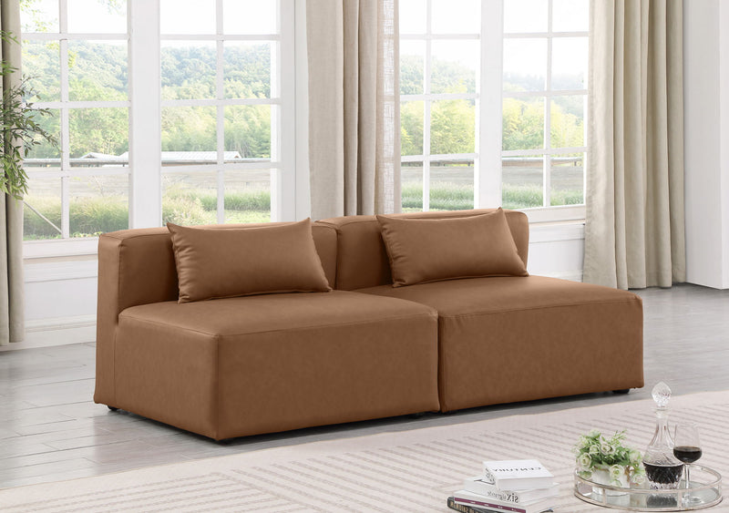 Cube 72" Brown Vegan Leather Upholstered 2pc. Armless Modular Loveseat