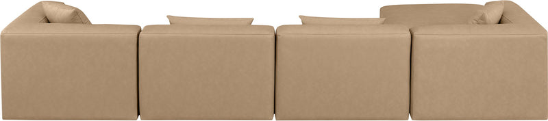 Cube 144" Tan Vegan Leather Upholstered 5pc. Modular Sectional