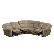 Light brown sectional sofa with recliners and console