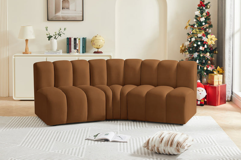 Arc 86" Saddle Velvet Upholstered 3pc. Modular Sectional