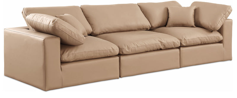 Comfy 119" Tan Vegan Leather Upholstered 3pc. Modular Sofa