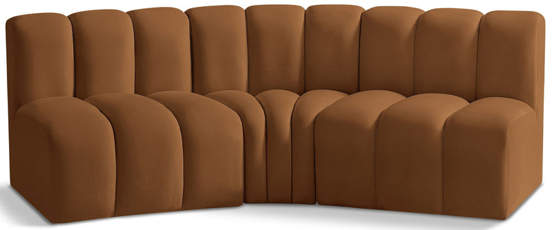 Arc 86" Saddle Velvet Upholstered 3pc. Modular Sectional