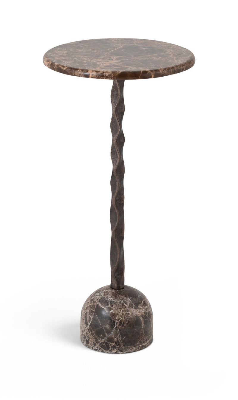 Helix - Genuine Marble Top And Aluminum Base End / Side Table - Brown / Bronze