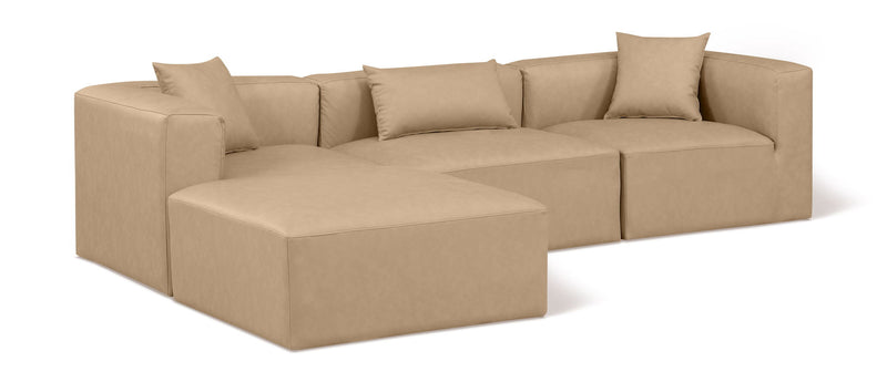 Cube 108" Tan Vegan Leather Upholstered 4pc. Modular Sectional