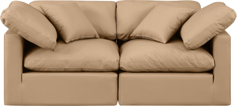 Indulge 70" Tan Vegan Leather Upholstered 2pc. Modular Loveseat