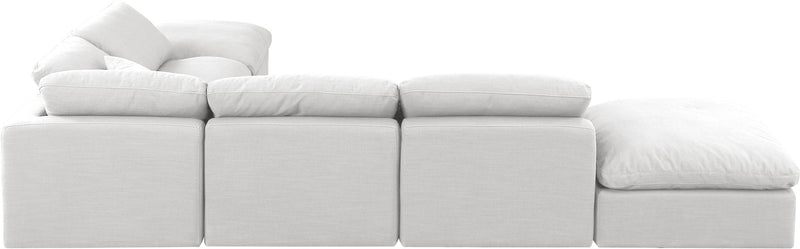 Indulge 140" White Linen Textured Fabric Upholstered 6pc. Modular Sectional