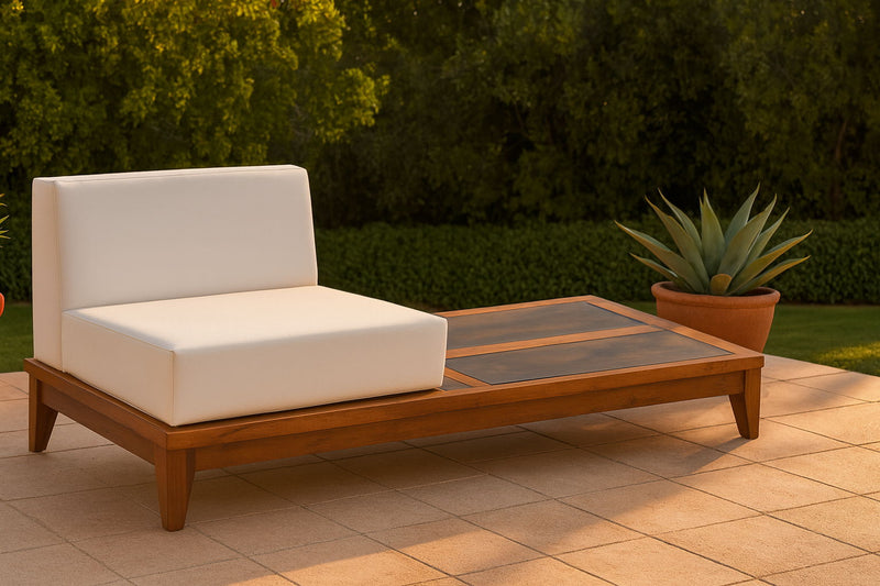 Rio Off White Off White Water Resistant Fabric Upholstered Outdoor Patio Modular Double Chair
