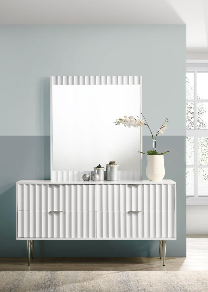 Modernist White Wood Veneer Frame Mirror