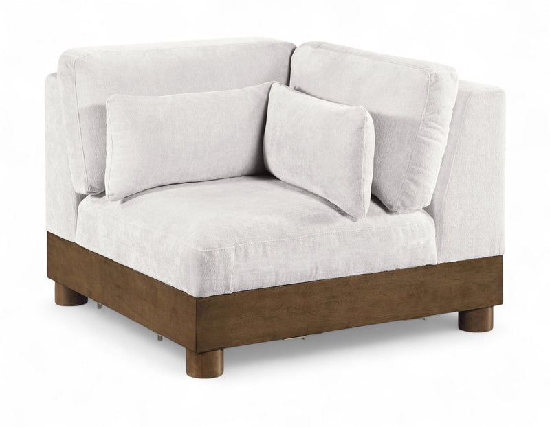 Turin - Chenille Fabric Upholstered Modular Corner Chair - Walnut Base
