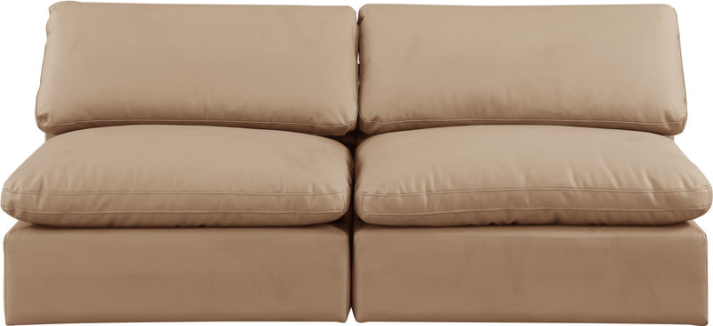 Comfy 78" Tan Vegan Leather Upholstered 2pc. Armless Modular Loveseat
