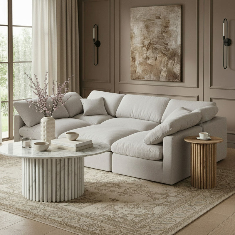 Indulge 105" White Linen Textured Fabric Upholstered 6pc. Modular Sectional