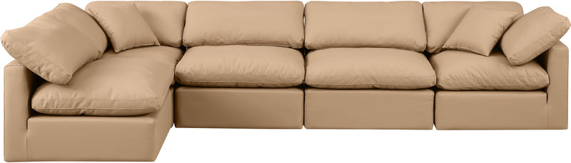 Indulge 140" Tan Vegan Leather Upholstered 5pc. Modular Sectional
