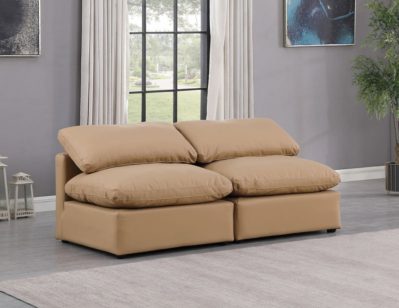 Indulge 70" Tan Vegan Leather Upholstered 2pc. Armless Modular Loveseat