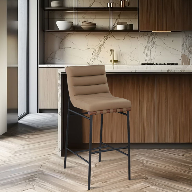 Burke Tan Vegan Leather Upholstered Bar Stool