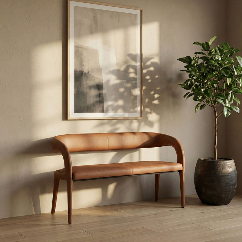 Sylvester Cognac Vegan Leather Upholstered Bench