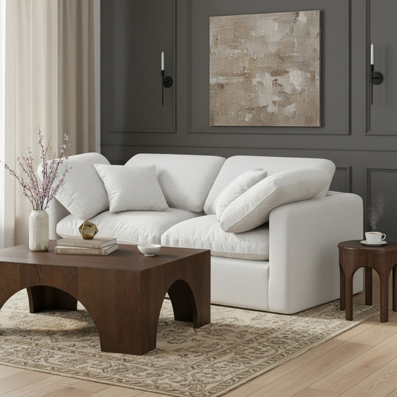 Indulge 70" White Linen Textured Fabric Upholstered 2pc. Modular Loveseat