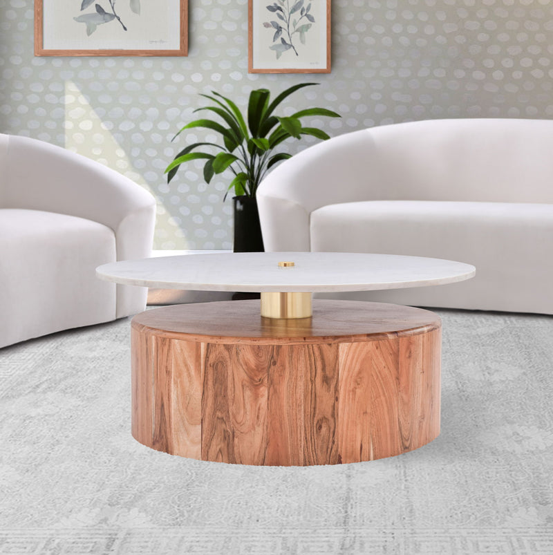 Stonewood Natural Marble Top And Acacia Wood Base Coffee Table