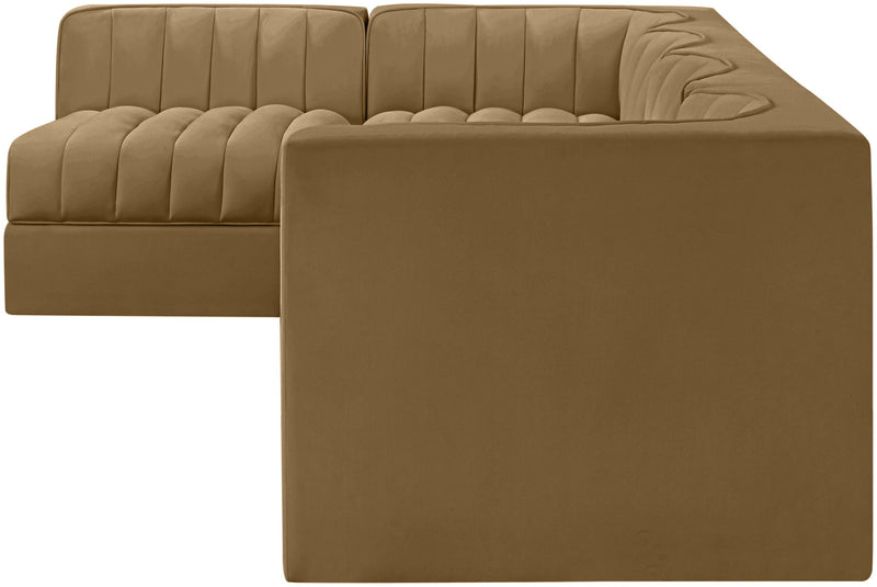 Rummi - Velvet Performance Fabric Upholstered 5 Piece Modular Sectional, L-Shaped (Right)