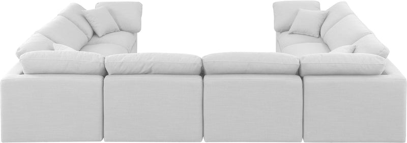 Indulge 140" White Linen Textured Fabric Upholstered 8pc. Modular Sectional