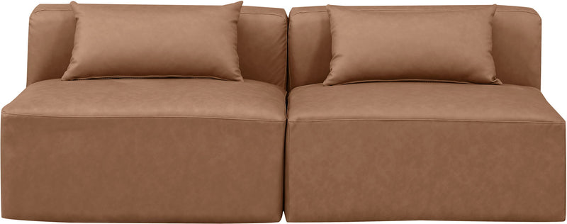 Cube 72" Brown Vegan Leather Upholstered 2pc. Armless Modular Loveseat