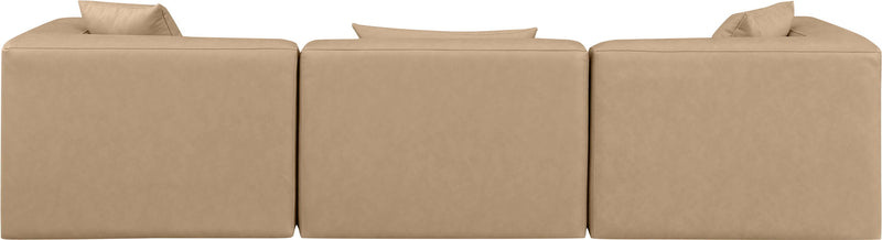 Cube 108" Tan Vegan Leather Upholstered 3pc. Modular Sofa