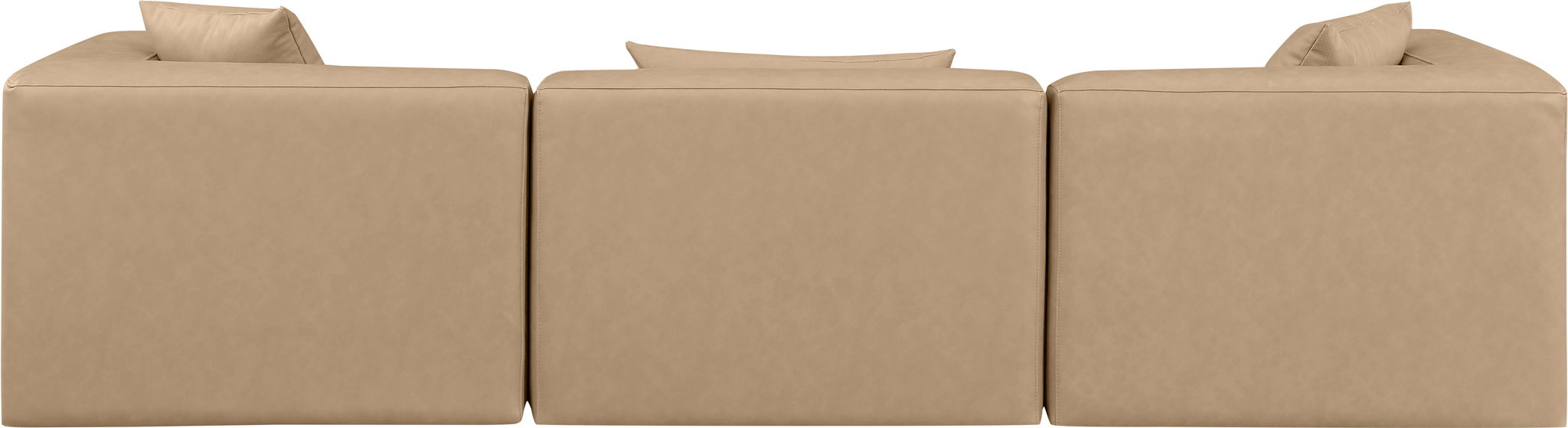 Cube 108" Tan Vegan Leather Upholstered 3pc. Modular Sofa