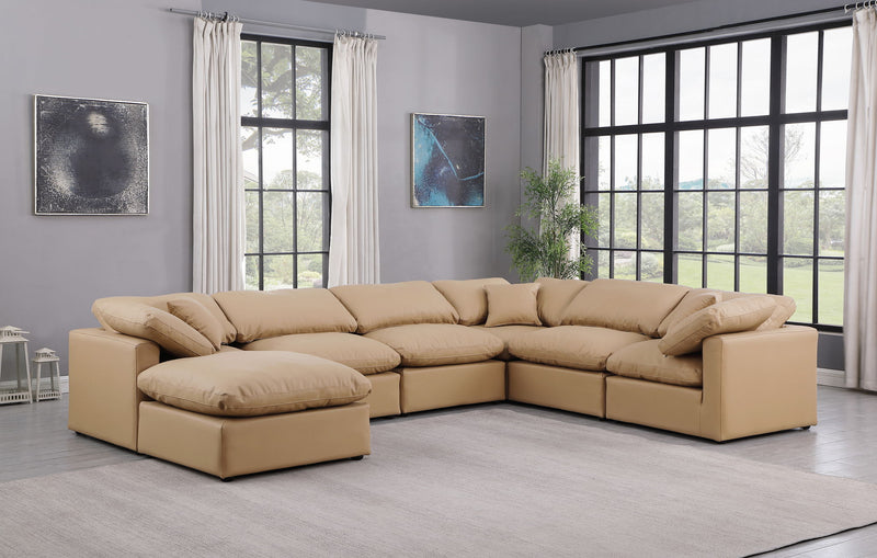 Indulge 140" Tan Vegan Leather Upholstered 7pc. Modular Sectional