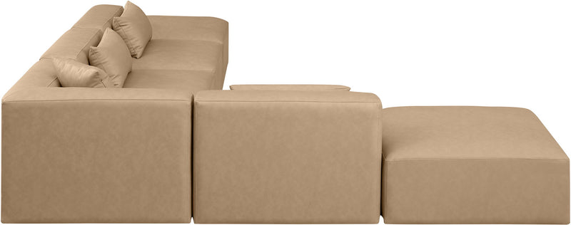 Cube 144" Tan Vegan Leather Upholstered 6pc. Modular Sectional
