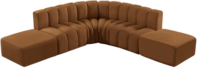 Arc 146" Saddle Velvet Upholstered 6pc. Modular Sectional