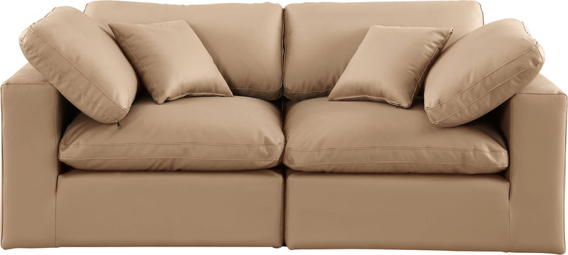 Comfy 80" Tan Vegan Leather Upholstered 2pc. Modular Loveseat