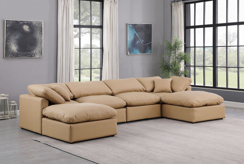 Indulge 140" Tan Vegan Leather Upholstered 6pc. Modular Sectional