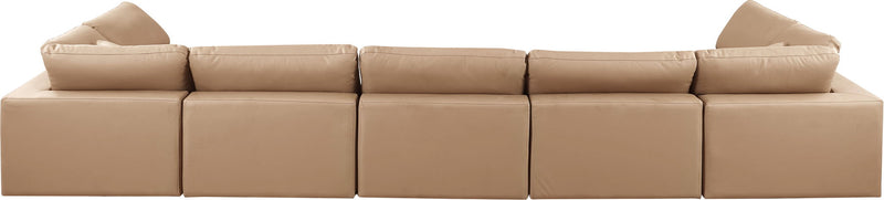 Comfy 197" Tan Vegan Leather Upholstered 7pc. Modular Sectional