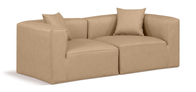 Cube 72" Tan Vegan Leather Upholstered 2pc. Modular Loveseat