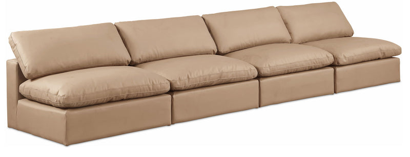Comfy 156" Tan Vegan Leather Upholstered 4pc. Armless Modular Sofa