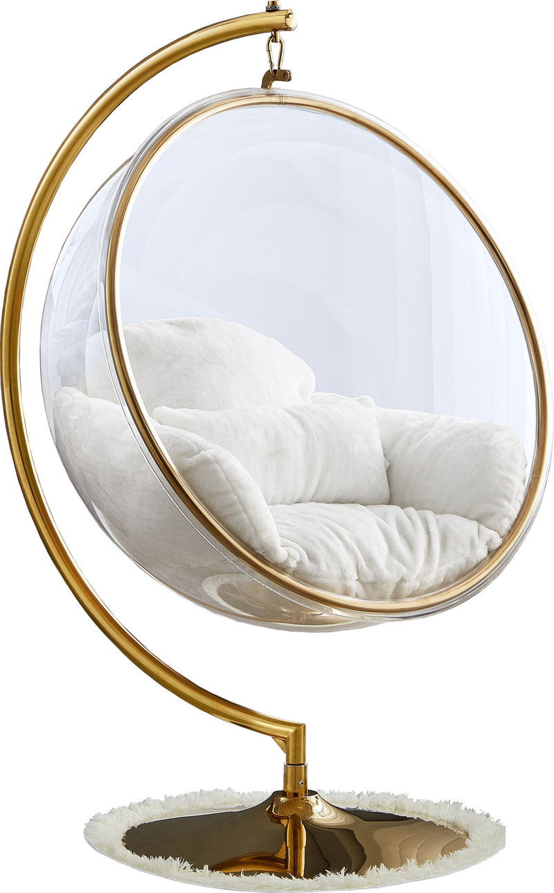 Luna White Acrylic And Fabric Upholstered Swing Bubble Accent Chair