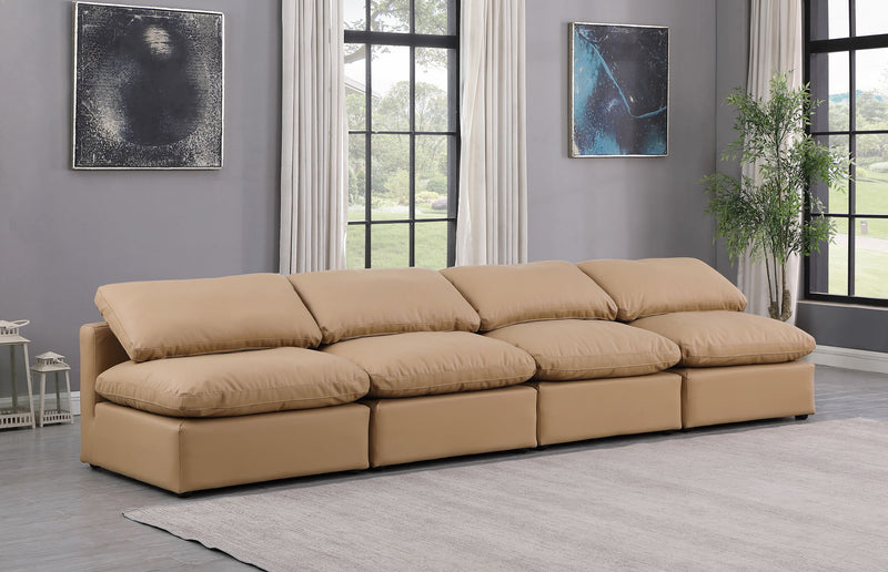 Indulge 140" Tan Vegan Leather Upholstered 4pc. Armless Modular Sofa