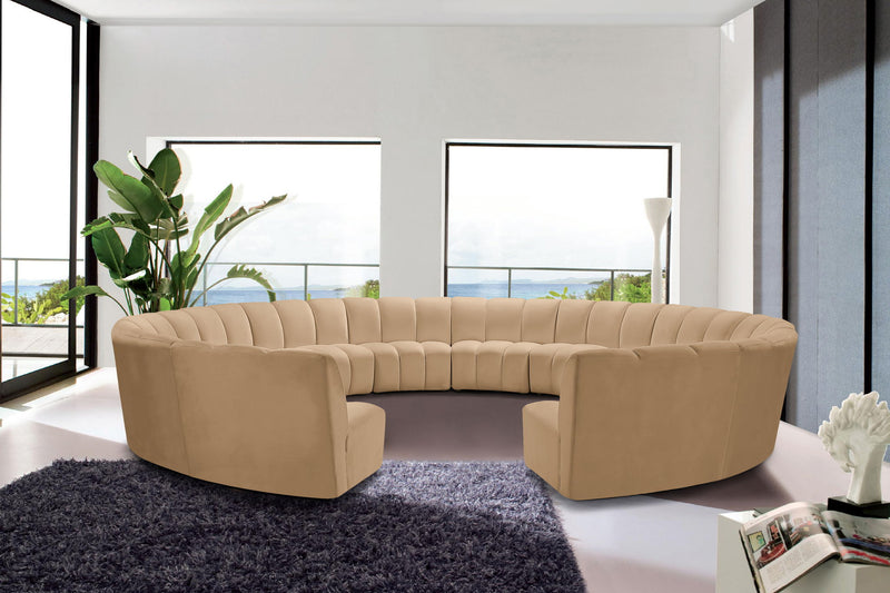 Infinity 183" Camel Velvet Upholstered 12pc. Modular Sectional
