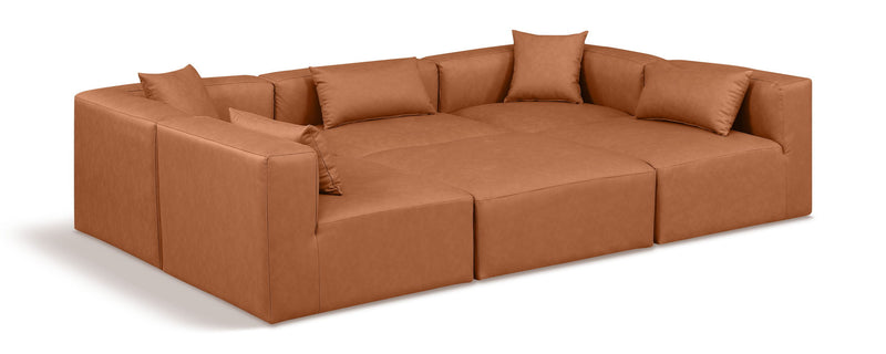 Cube 108" Cognac Vegan Leather Upholstered 6pc. Modular Sectional