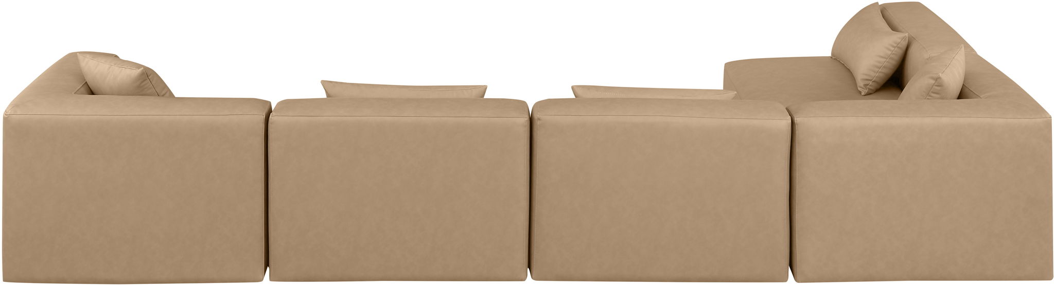 Cube 144" Tan Vegan Leather Upholstered 5pc. Modular Sectional