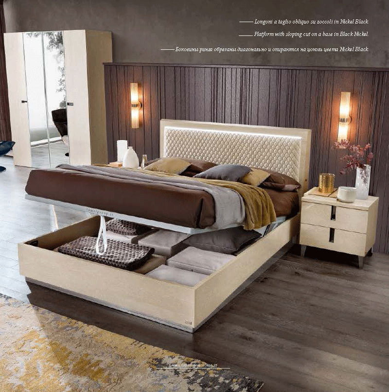 Ambra - Rombi Bed Queen Size - Light Beige