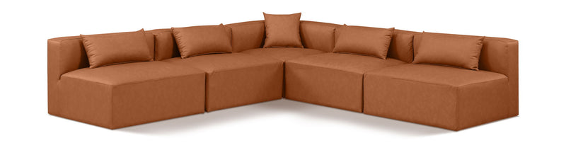 Cube 108" Cognac Vegan Leather Upholstered 5pc. Modular Sectional