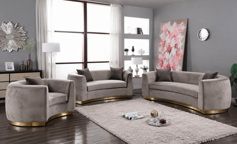 Neveah Velvet 3-Piece Living Room Set In Gray