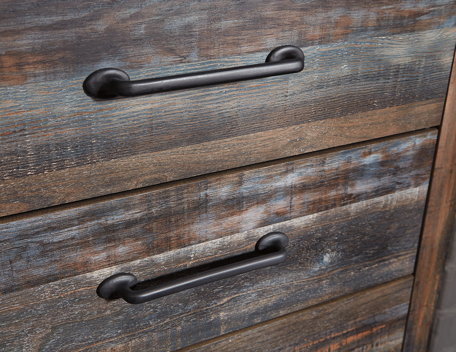 Drystan Queen Bookcase Bed with 2 Storage Drawers, Dresser, Mirror, Chest and Nightstand