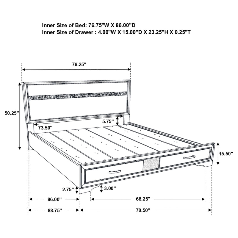 Miranda 51-inch Wood California King Storage Panel Bed White