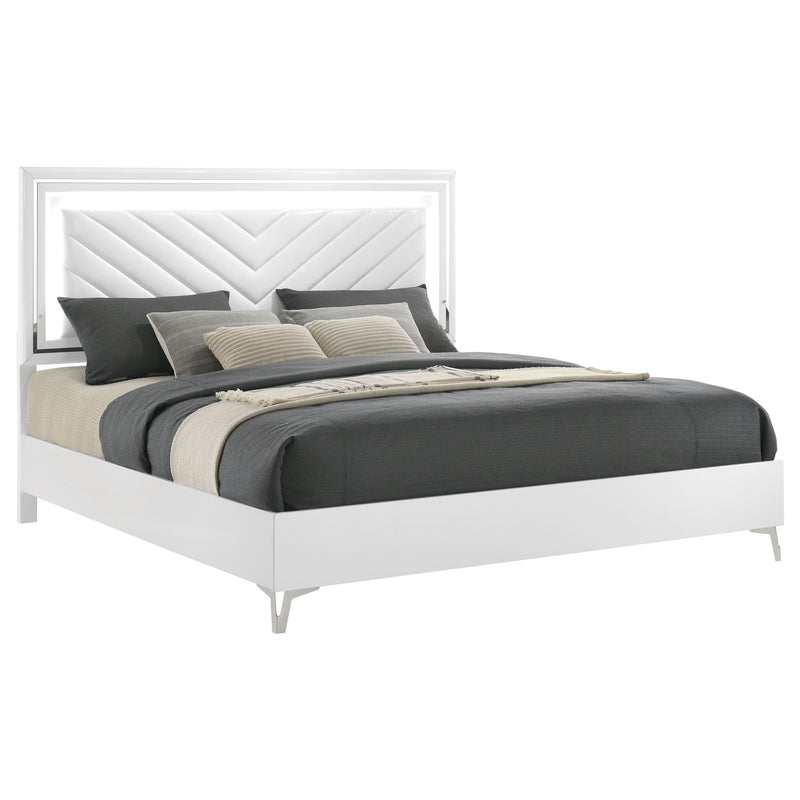 Cassia Eastern King LED Panel Bed White High Gloss