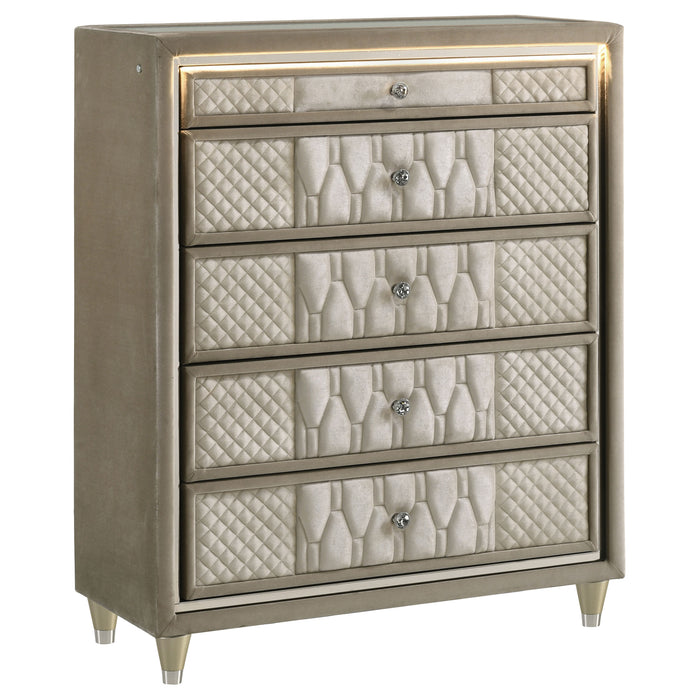Lorient 5-drawer LED Chest of Drawers Ivory and Camel
