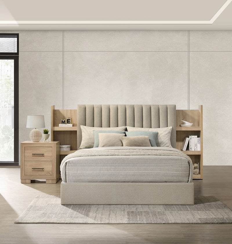 Arielle Eastern King Bookcase Panel Storage Bed Light Oak
