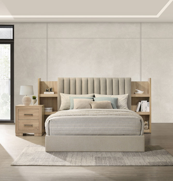 Arielle Eastern King Bookcase Panel Storage Bed Light Oak