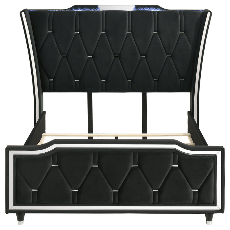 Lorient Queen LED Upholstered Wingback Bed Black